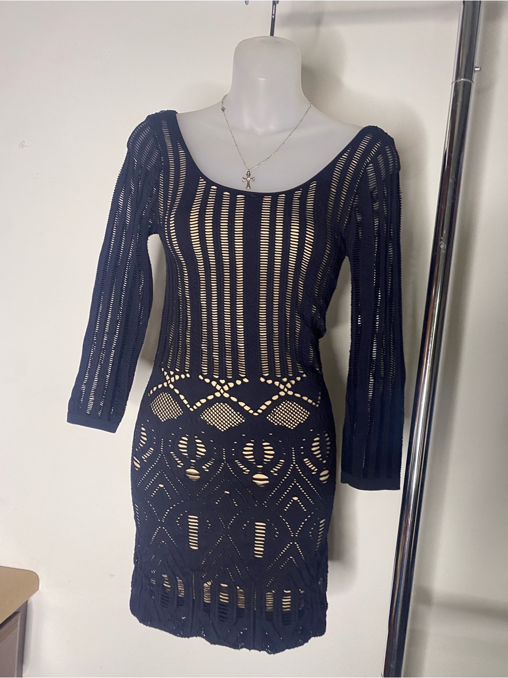 Made in USA Arden B Black Open-Knit Mini Dress